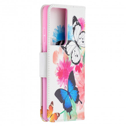 Samsung Galaxy S21 Ultra 5G Case Painted Butterflies and Flowers