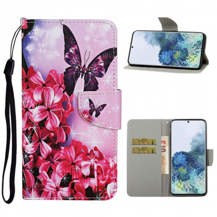 Case Samsung Galaxy S21 Ultra 5G Floral Butterflies Lanyard