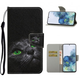 Samsung Galaxy A31 Green Eyes Cat Case with Strap