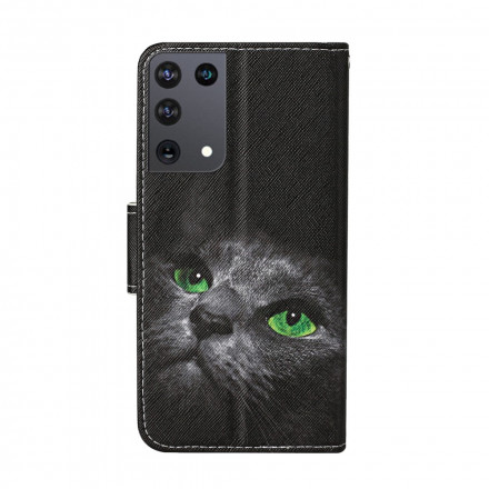 Samsung Galaxy A31 Green Eyes Cat Case with Strap