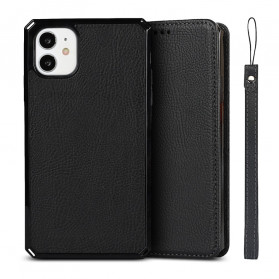 Flip Cover iPhone 11 Genuine Leather Lychee with Strap