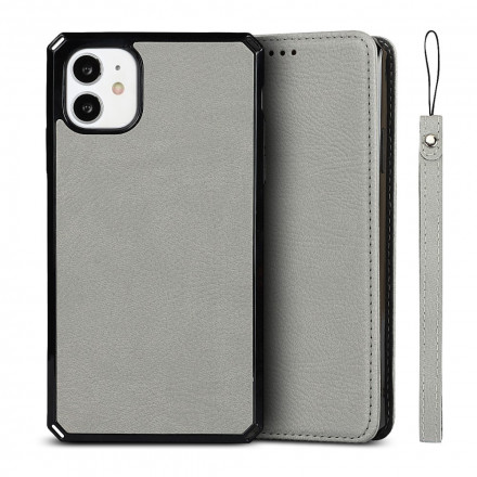 Flip Cover iPhone 11 Genuine Leather Lychee with Strap
