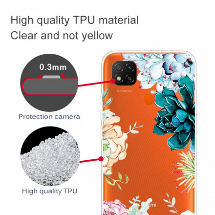 Xiaomi Redmi 9C Transparent Watercolor Flower Case
