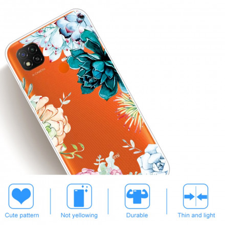 Xiaomi Redmi 9C Transparent Watercolor Flower Case