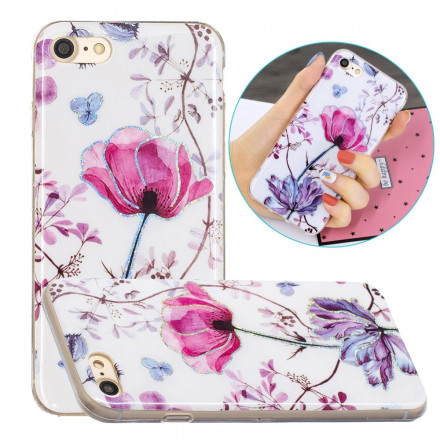 Case iPhone SE 2 / 8 / 7 Flowers Glitter Design