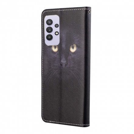 Samsung Galaxy A32 4G Black Cat Eye Case with Strap