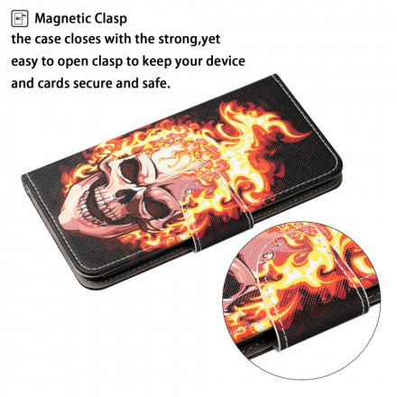 Samsung Galaxy A12 Case Fire Death's Head with Strap