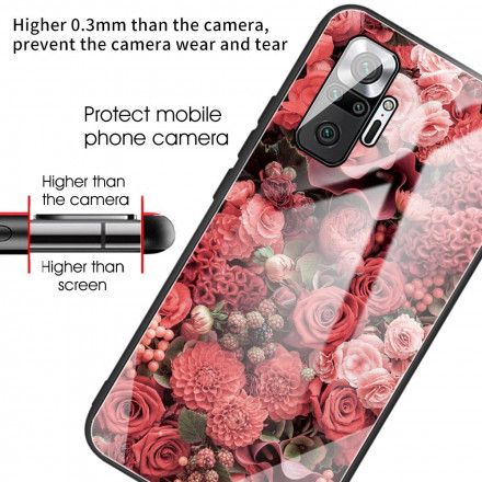Xiaomi Redmi Note 10 Pro Case Tempered Glass Pink Flowers
