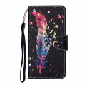 Oppo A15 Colorful Feather Lanyard Case