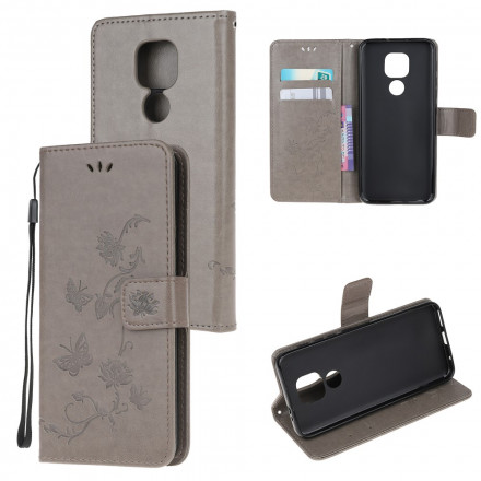 Moto G9 Play Case Butterflies and Flowers with Strap