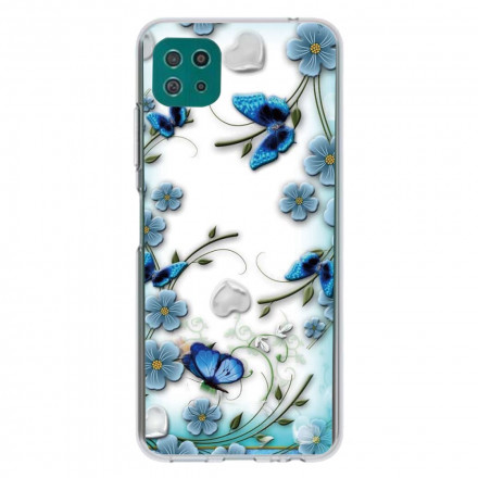 Samsung Galaxy A22 5G Clear Case Butterflies and Flowers Retro