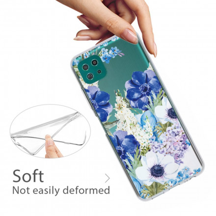 Samsung Galaxy A22 5G Transparent Watercolor Blue Flowers Case