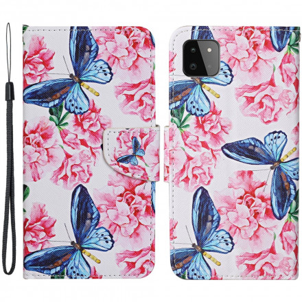 Case Samsung Galaxy A22 5G Floral Butterflies Lanyard