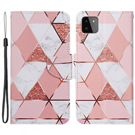 Samsung Galaxy A22 5G Marble and Glitter Case with Strap