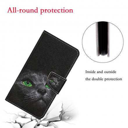 Samsung Galaxy A22 Green Eyes Cat Case with Strap