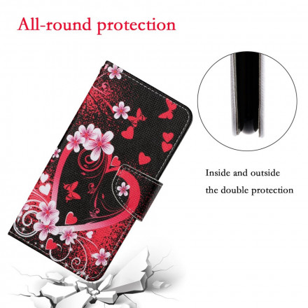 Samsung Galaxy A22 4G Case Flowers and Hearts with Strap