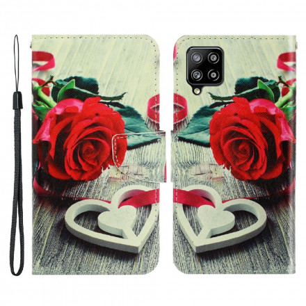 Case Samsung Galaxy A22 4G Colored Flowers with Strap