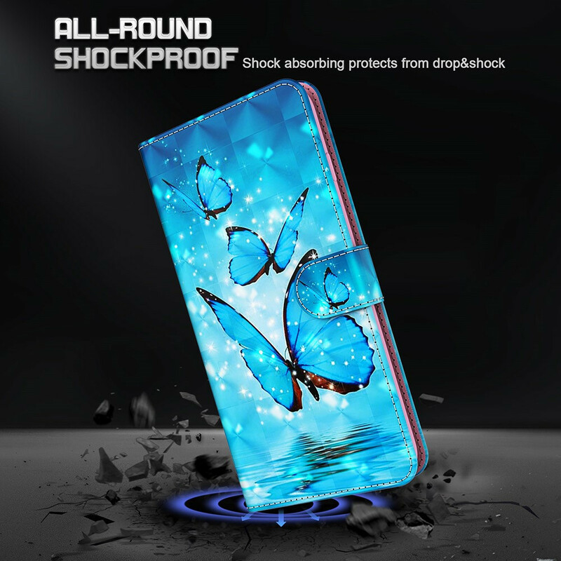 Cover Samsung Galaxy S21 FE Papillons Bleus Flounces
