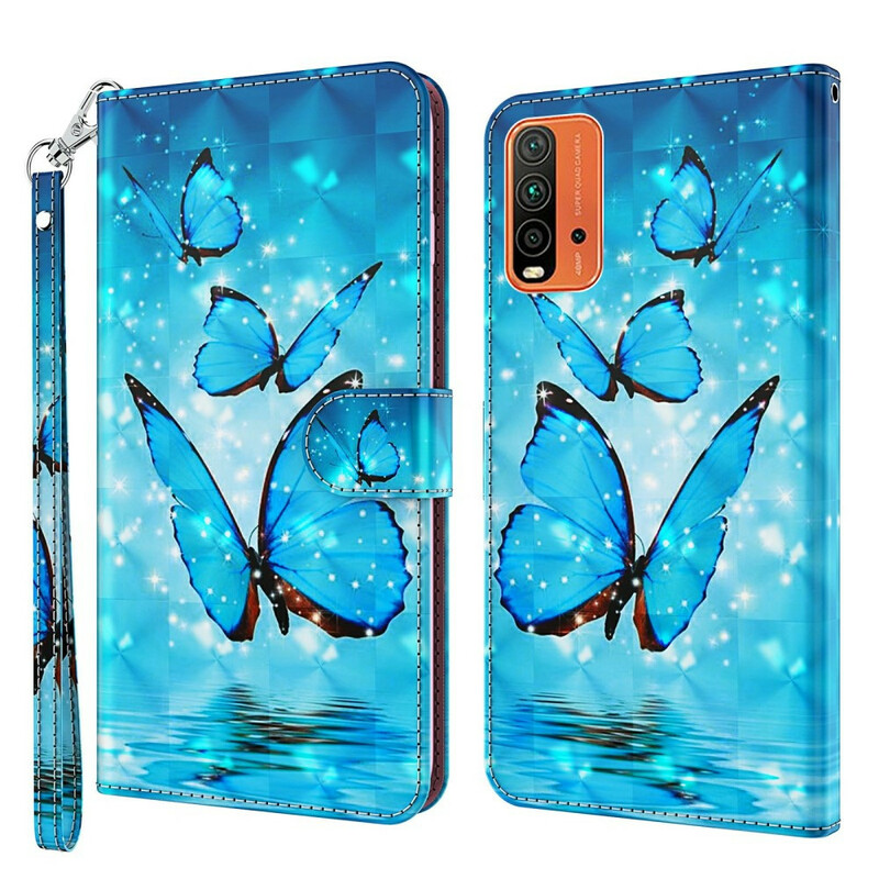 Cover Xiaomi Redmi 9T / Note 9 Papillons Bleus Volants