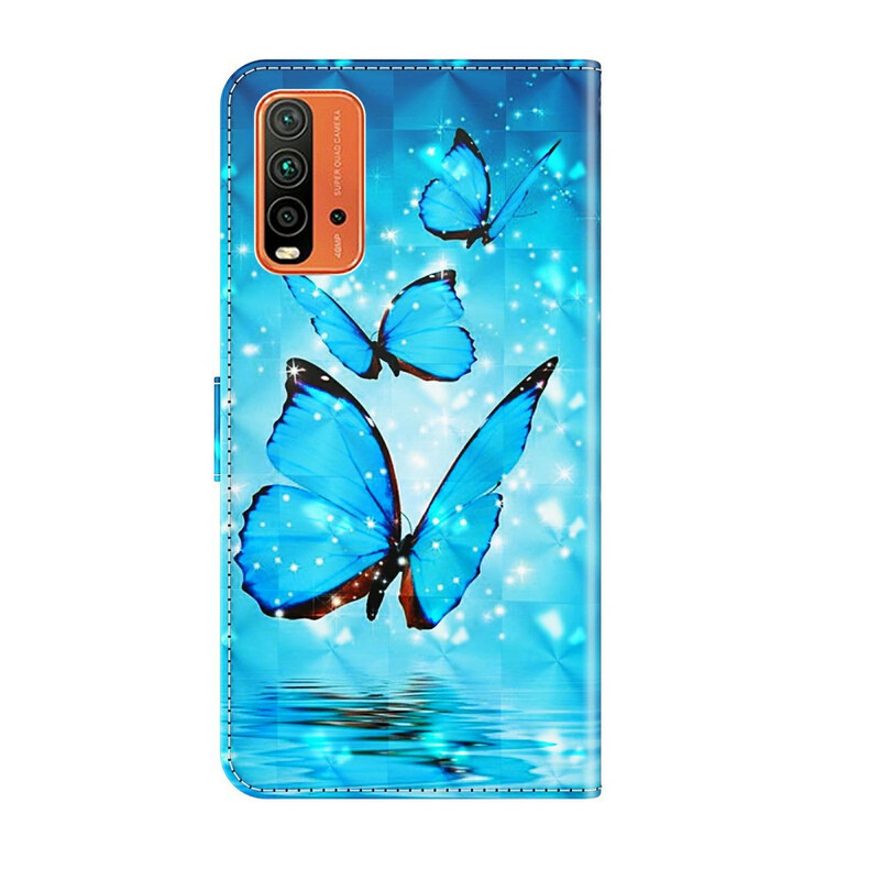 Cover Xiaomi Redmi 9T / Note 9 Papillons Bleus Volants