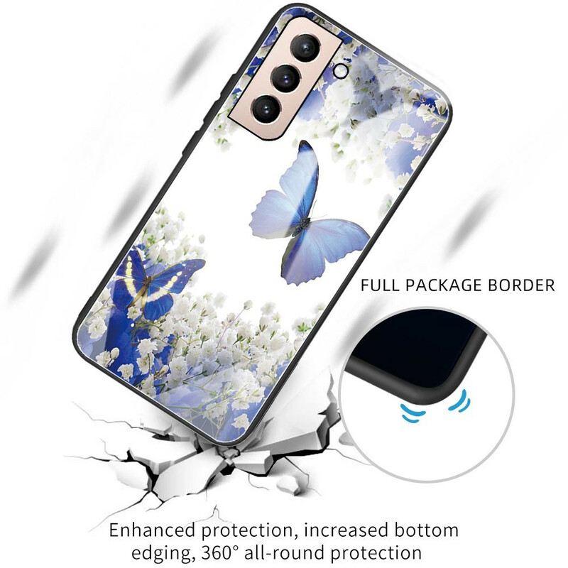 Samsung Galaxy S21 FE Case Tempered Glass Butterflies Design