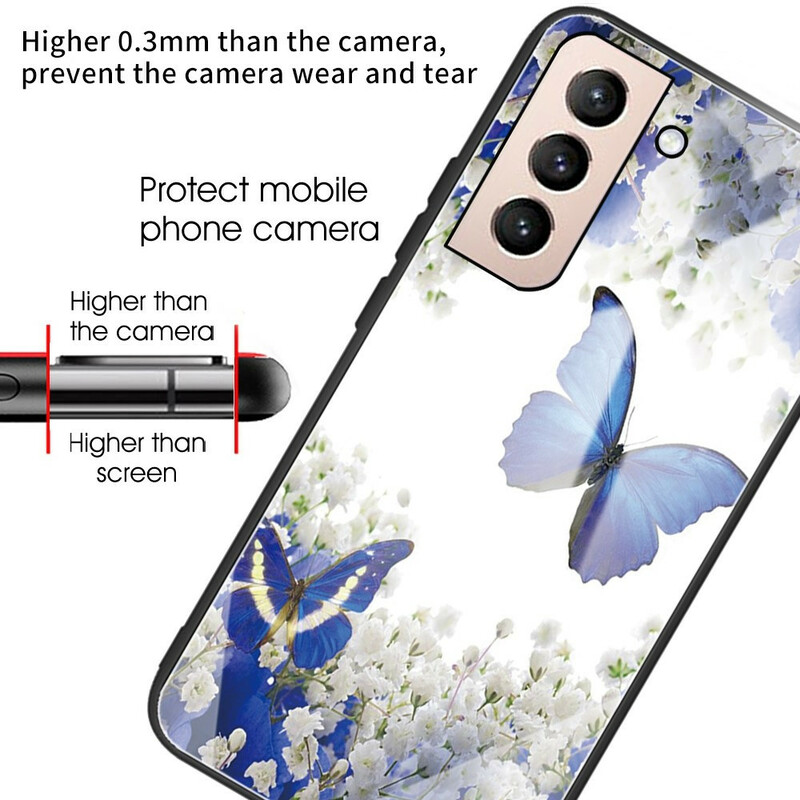 Samsung Galaxy S21 FE Case Tempered Glass Butterflies Design