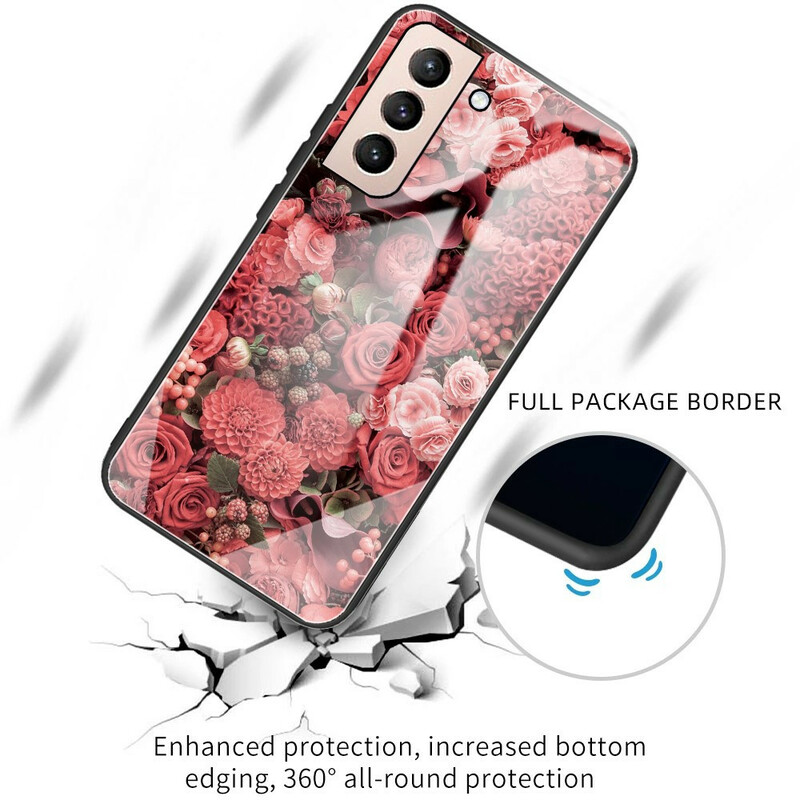 Samsung Galaxy S21 FE Case Tempered Glass Pink Flowers