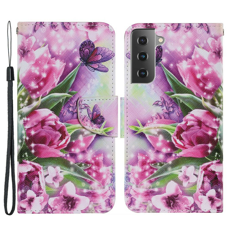 Samsung Galaxy S21 FE Case Butterflies and Tulips