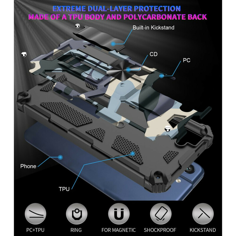 Case Samsung Galaxy S21 FE Camouflage Support Amovible