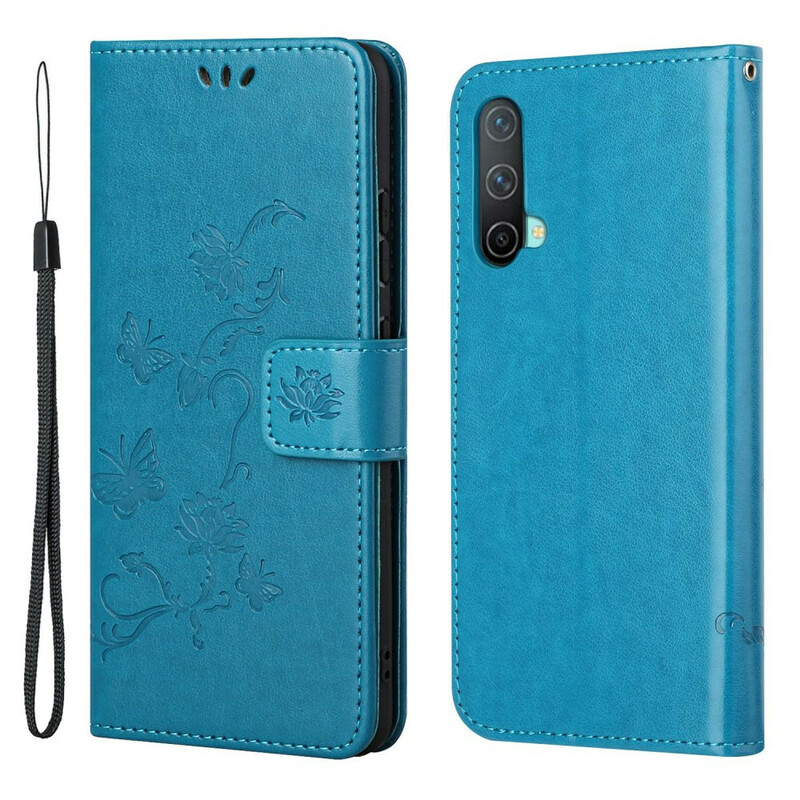 OnePlus Nord CE 5G Butterflies And Flowers Strap Case OnePlus Nord CE 5G Butterflies And Flowers Strap Case