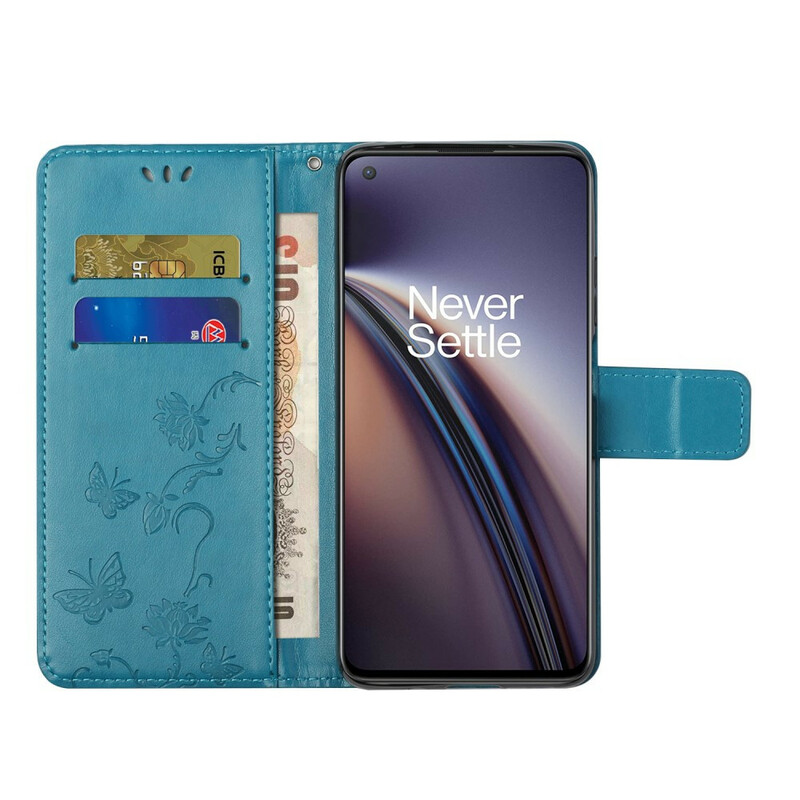 OnePlus Nord CE 5G Butterflies And Flowers Strap Case OnePlus Nord CE 5G Butterflies And Flowers Strap Case