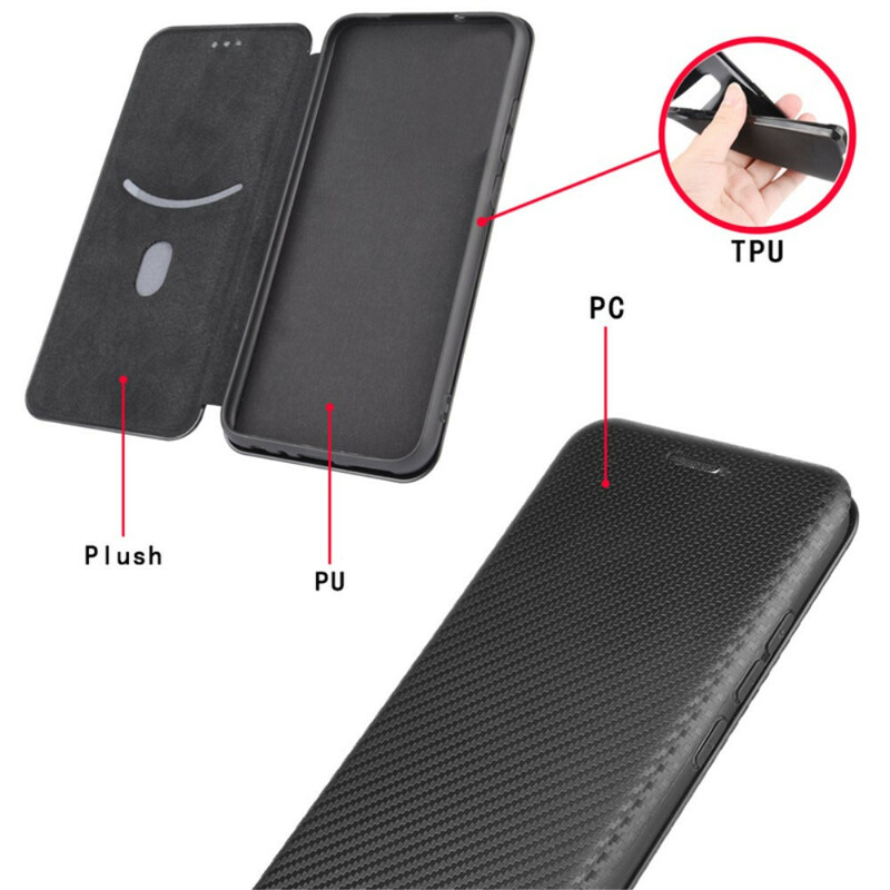 Flip Cover Xiaomi Redmi Note 10 5G / Poco M3 Pro 5G Fibre Carbon Coloré
