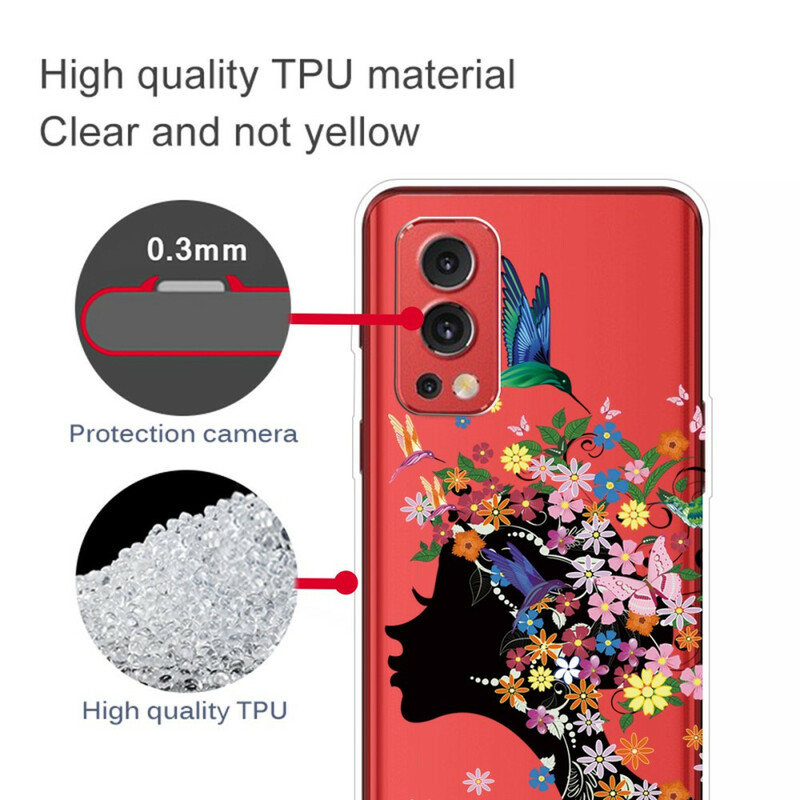 OnePlus Nord 2 5G Transparent Flowered Hair Case