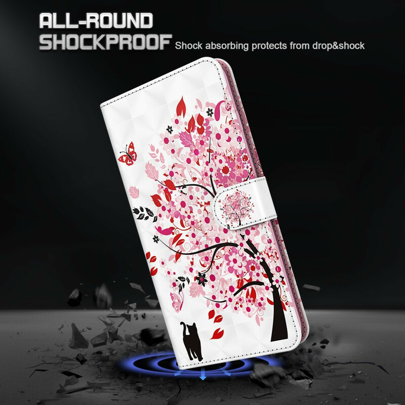 Case for iPhone 13 Mini Pink Tree and Black Cat