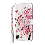 Case for iPhone 13 Mini Pink Tree and Black Cat