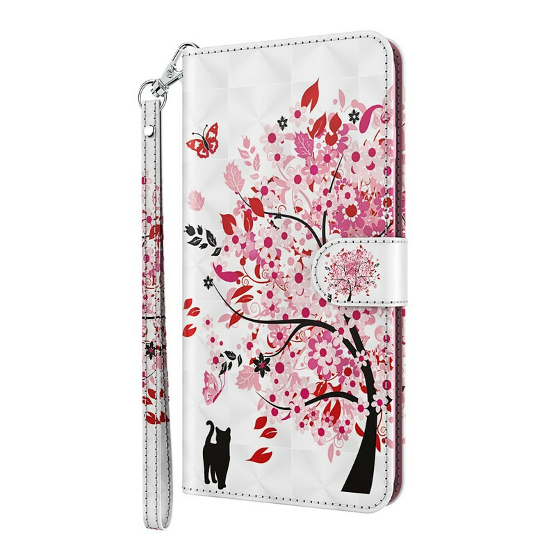 Case for iPhone 13 Mini Pink Tree and Black Cat