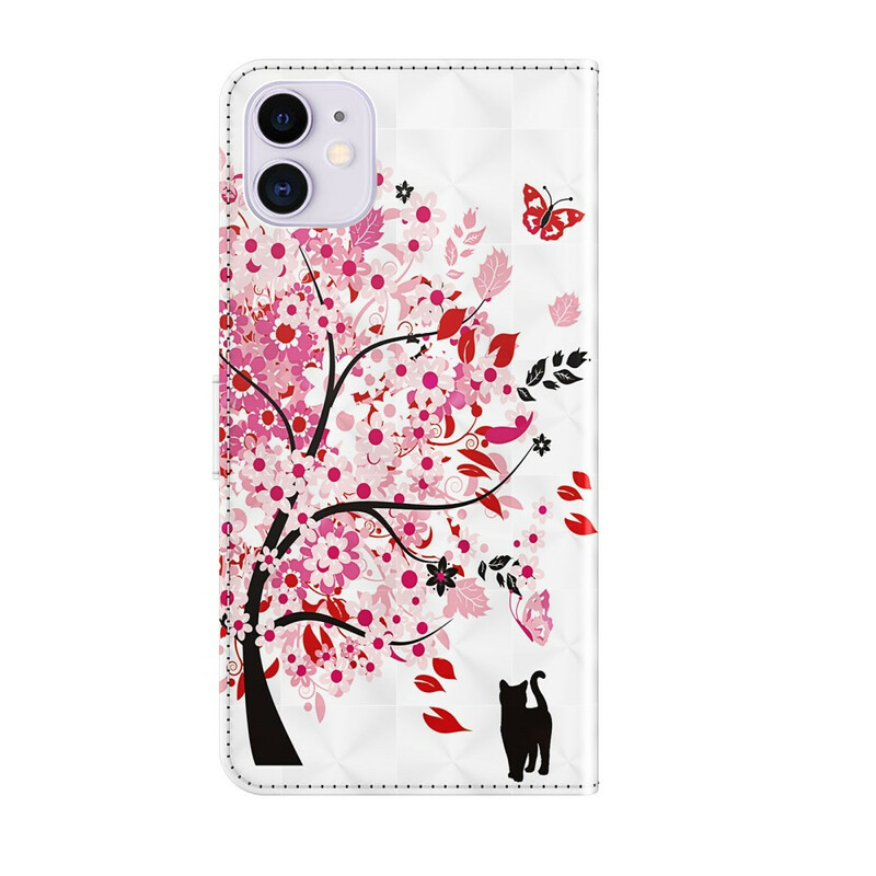 Case for iPhone 13 Mini Pink Tree and Black Cat