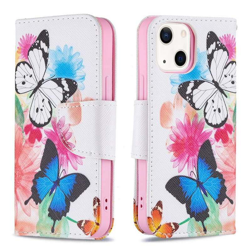 Case iPhone 13 Mini Painted Butterflies and Flowers