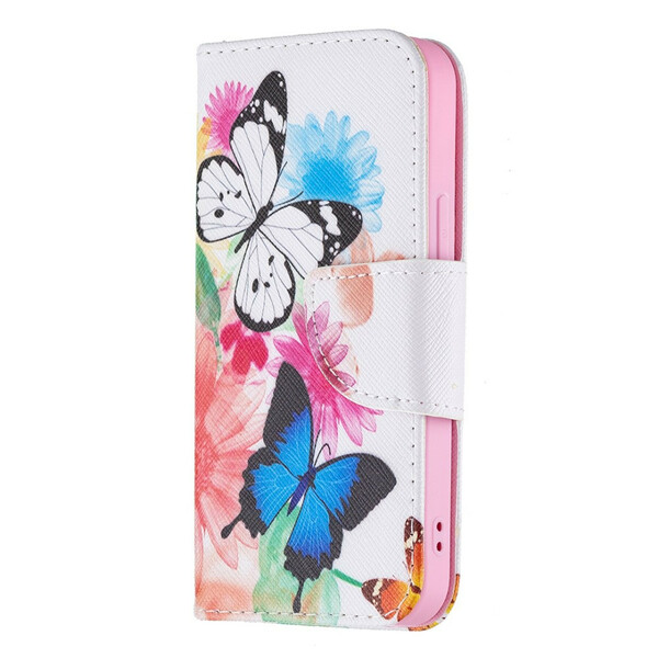 Case iPhone 13 Mini Painted Butterflies and Flowers