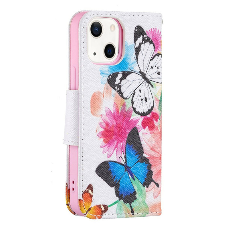Case iPhone 13 Mini Painted Butterflies and Flowers