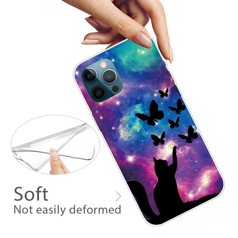 Case iPhone 13 Pro Cat and Butterflies In Space