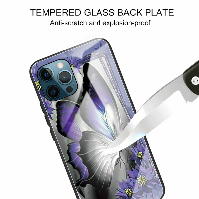 Case iPhone 13 Pro Tempered Glass Butterfly Purple
