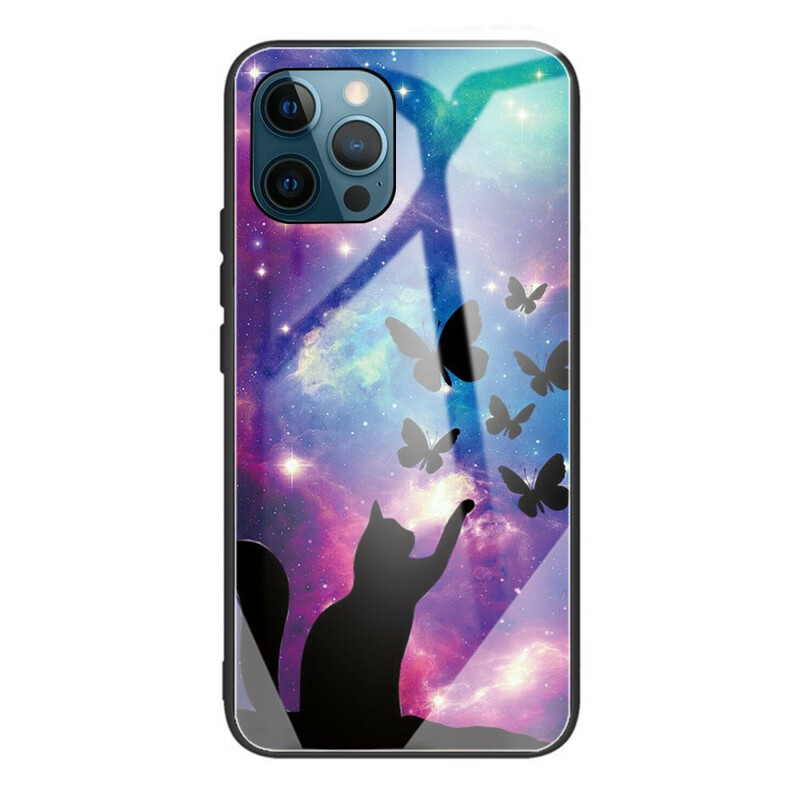 Case iPhone 13 Pro Tempered Glass Cat and Butterflies In Space