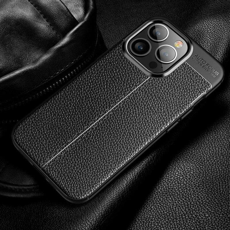 Case iPhone 13 Pro Leather Effect Litchi Double Line