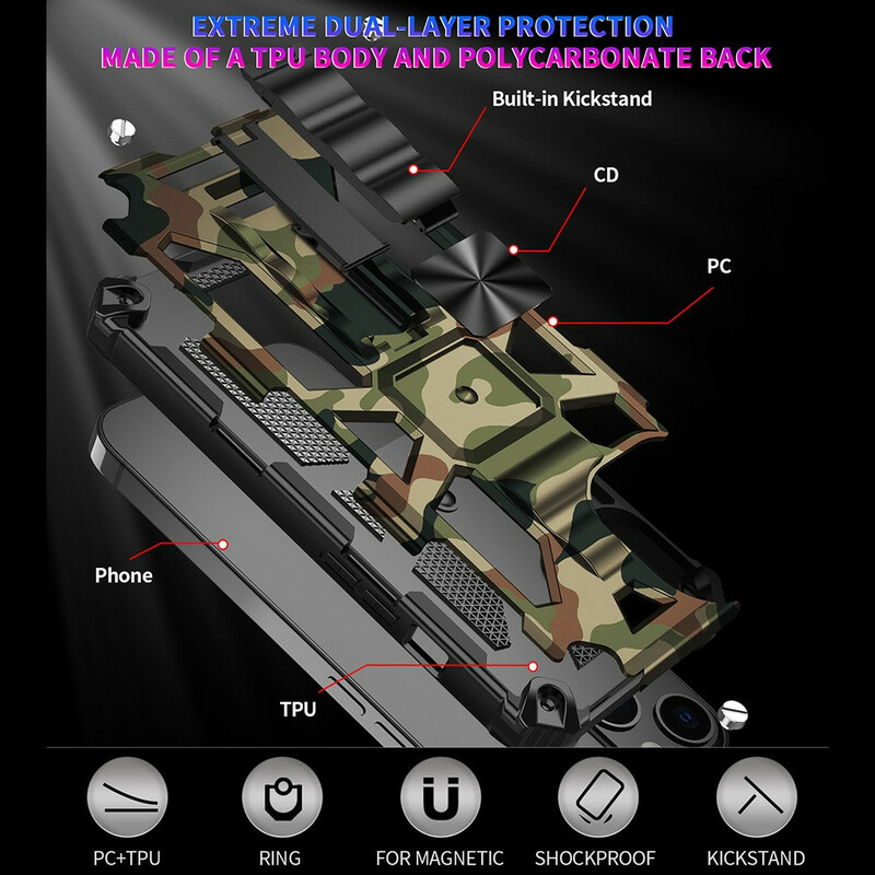 Case iPhone 13 Pro Camouflage Support Amovible