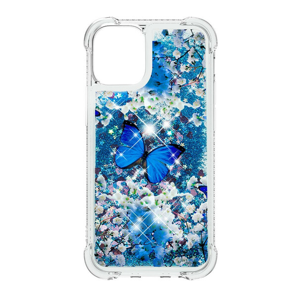 Case iPhone 13 Pro Blue Butterflies Glitter