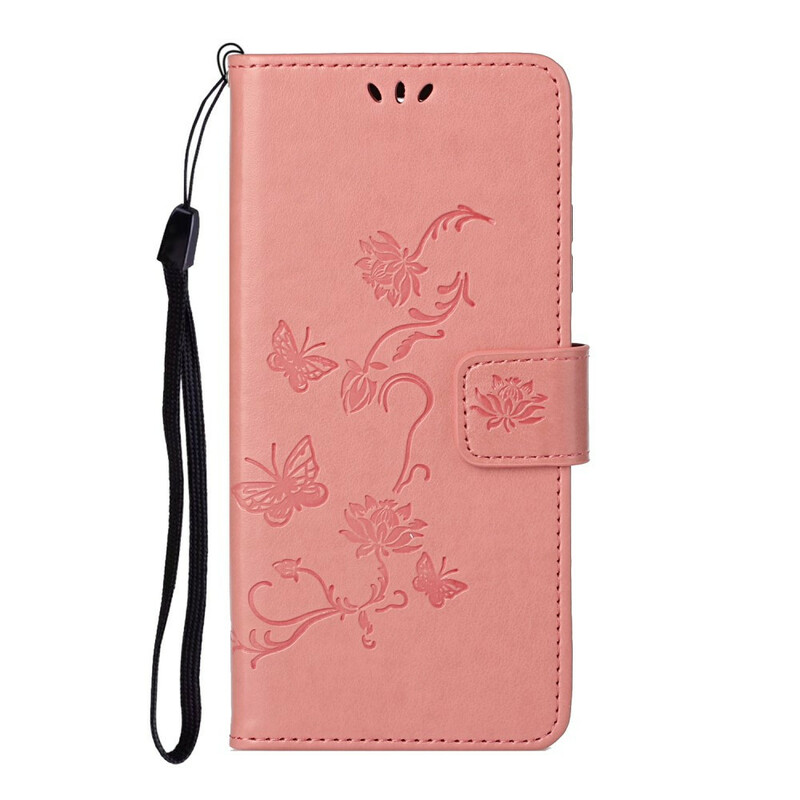 Case iPhone 13 Pro Butterflies and Flowers with Lanyard
