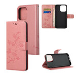 Case iPhone 13 Pro Butterflies and Flowers with Lanyard