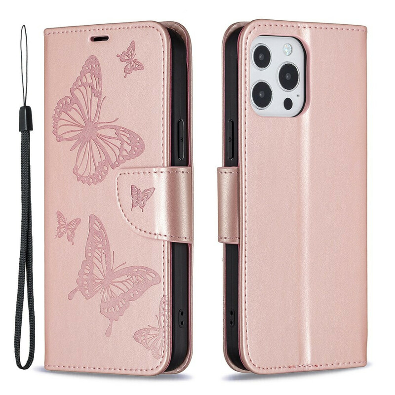 Case for iPhone 13 Pro Butterfly Printed Lanyard