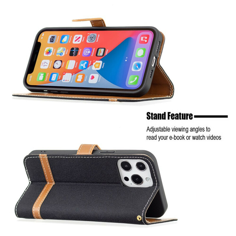 iPhone 13 Pro Case Fabric and Leather Effect with Strap
